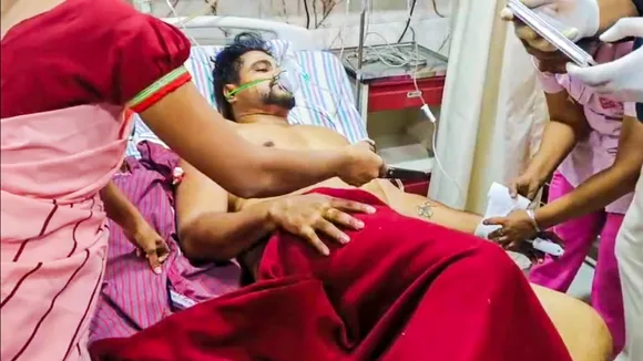 Shiv Sena leader Mahesh Gaikwad receives treatment in a hospital after he was allegedly shot by BJP MLA Ganpat Gaikwad, Friday, Feb. 2, 2024