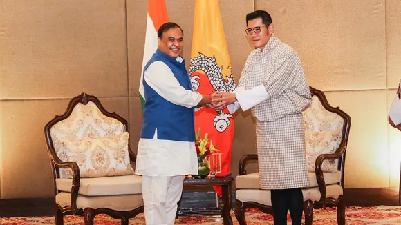 Assam Chief Minister Himanta Biswa Sarma during a meeting with King of Bhutan Jigme Khesar Namgyel Wangchuck, in Guwahati, Friday, Nov. 3, 2023.