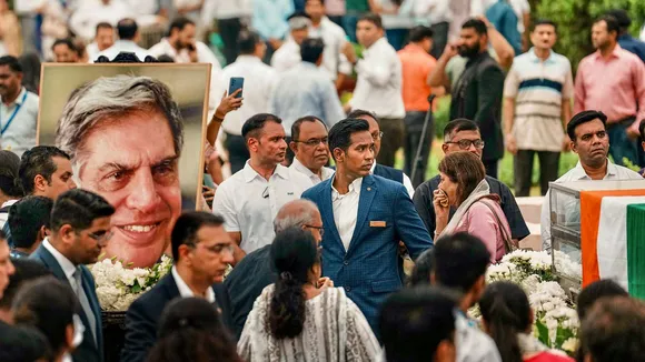 People pay homage to business leader Ratan Tata at NCPA lawns, in Mumbai, Thursday, Oct. 10, 2024.