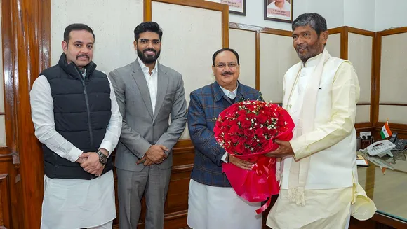 BJP National President JP Nadda in a meeting with Union Minister and Rashtriya Lok Janshakti Party chief Pashupati Kumar Paras and the latter's party MPs, in New Delhi