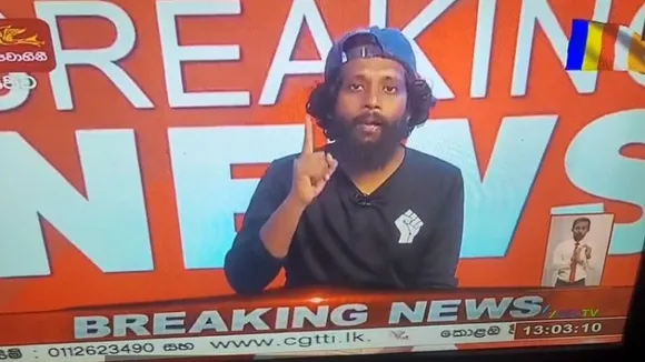 Sri Lankan protestor goes live from State owned TV channel