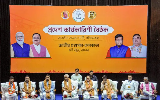 BJP President JP Nadda at a party meeting in Kolkara during his two-day Bengal visit