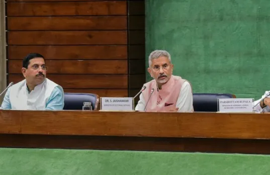  External Affairs Minister S. Jaishankar with Union Ministers Pralhad Joshi during a meeting with Floor Leaders of political parties regarding Present Situation in Sri Lanka