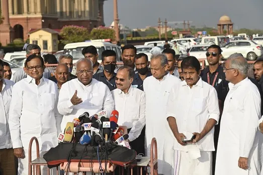 Congress leaders  addressing press conference after meeting President Ramnath Kovind, in Delhi