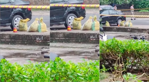 Video grab of the spot where the suspicious bag has been found in Rohini