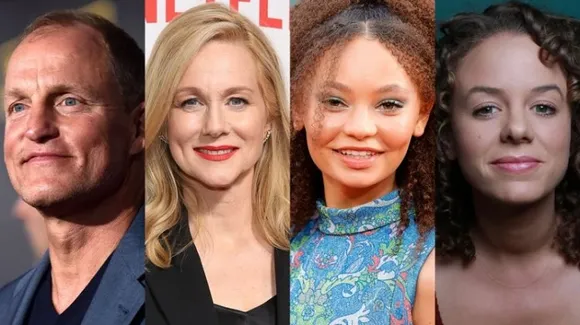 left: Woody Harrelson, Laura Linney, Nico Parker, Laura Chinn
