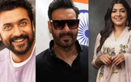 ( left to right) Suriya, Ajay Devgan and Aparna Balamurali