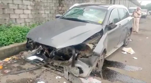 The damaged car which was carrying Cyrus Mistry from Mumbai to Ahmedabad