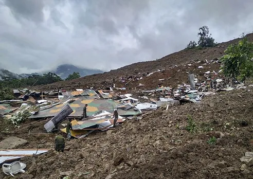 Rescue operations underway after a massive landslide hit the Tupul railway construction camp in Noney district of Manipur
