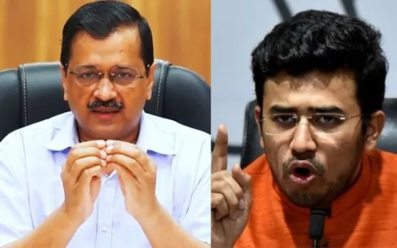 Arvind Kejriwal (Left); Tejasvi Surya (Right)