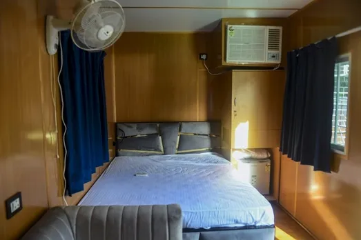 One of the rooms built inside a container for Congree leaders participating in the Bharat Jodo Yatra