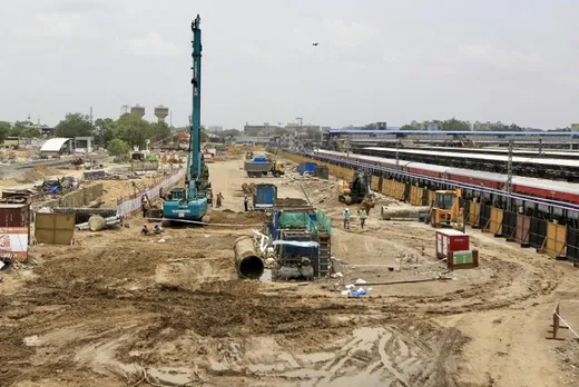 Construction of the Ahmedabad-Mumbai bullet train corridor underway, in Ahmedabad
