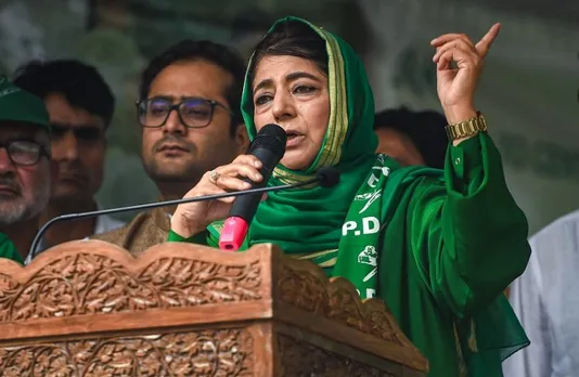 Peoples Democratic Party (PDP) President Mehbooba Mufti addresses the partys 23rd Foundation Day function, in Srinagar