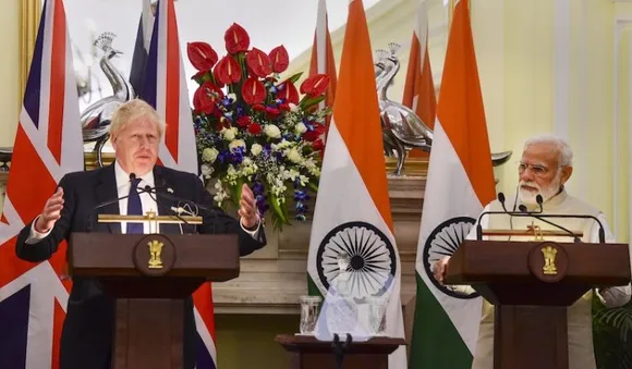 UK PM Boris Johnson with PM Modi at Hyderabad House