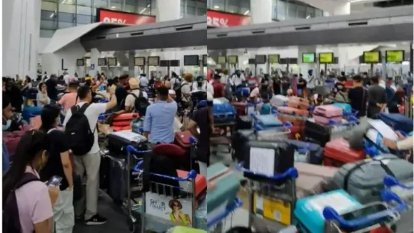 700 passengers are stranded at the IGI Airport, protesting and demanding justice (image shared by a twitter user)