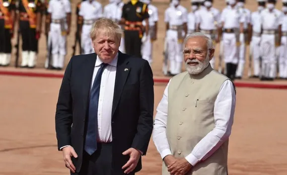 UK PM Boris Johnson with PM Modi at Rashtrapati Bhawan