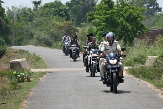 Police patrol the Naxal-hit areas at Gobindpur in Dhanbad