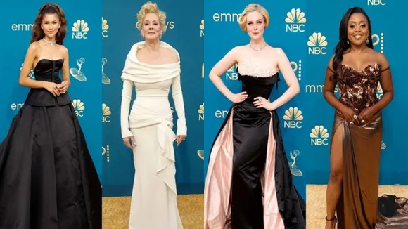 Emmy Awards red carpet fashion (from left, Zendaya, Jean Smart, Elle Fanning and Quinta Brunson)