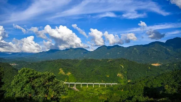 Picturesque view of railway line in flood affected Cachar district