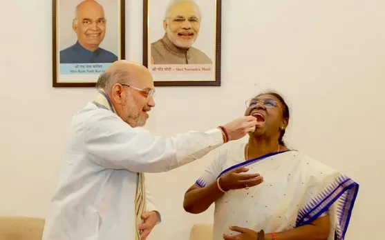 Union Home Minister Amit Shah with NDA Presidential candidate Droupadi Murmu, who is set to be the first tribal woman President of India, in New Delhi, Thursday