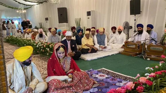 Bhagwant Mann and Gurpreet Kaur at their marriage ceremony