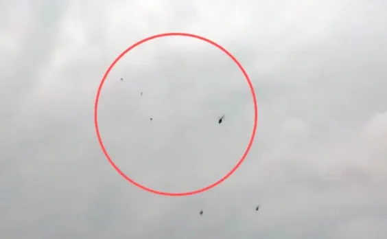 Black balloons near PM Modi's chopper