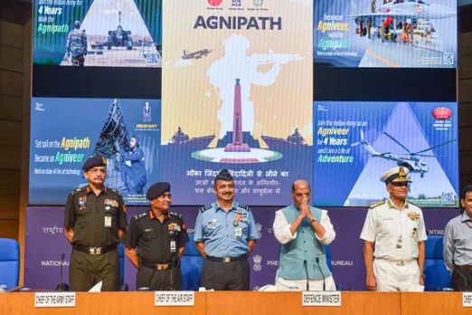 Rajnath Singh with chiefs of Armed forces announcing Agnipath scheme earlier this week