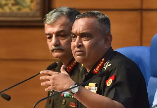 Army Chief General Manoj Pande during a press conference at National Media Center