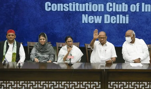 Leaders of opposition parties addressing press conference in new Delhi