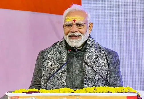 Prime Minister Narendra Modi addresses the foundation stone laying ceremony of road and ropeway projects, at Mana village in Chamoli district