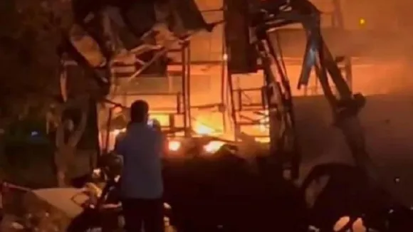 3 dead, 15 injured after bus hits container, catches fire in Nashik