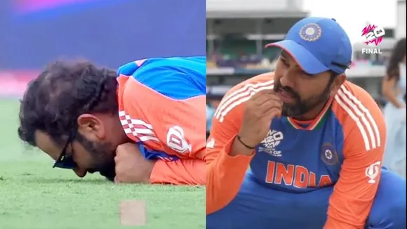 ವಿಶ್ವಕಪ್ ಗೆದ್ದ ನೆಲದ ಮಣ್ಣನ್ನು ಪ್ರಸಾದವಾಗಿ ಸೇವಿಸಿದ ರೋಹಿತ್ ಶರ್ಮಾ.. ಪಿಚ್​​ಗೆ ಮುತ್ತುಕೊಟ್ಟು ಕೃತಜ್ಞತೆ!