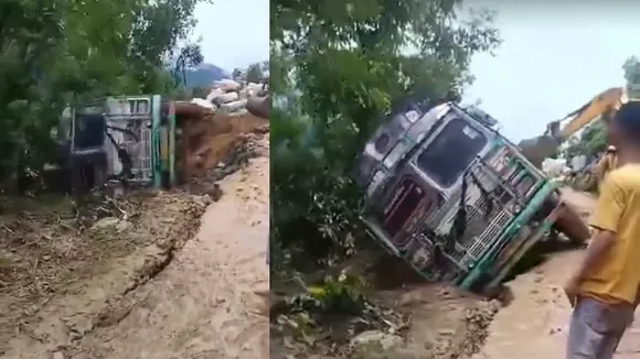 ನೋಡ ನೋಡುತ್ತಿದ್ದಂತೆಯೇ ಪ್ರಪಾತಕ್ಕೆ ಉರುಳಿ ಬಿದ್ದ ಲಾರಿ! ಭಯಾನಕವಾಗಿದೆ ದೃಶ್ಯ