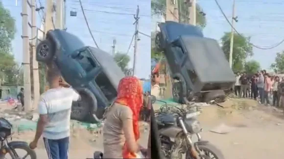 ಅಬ್ಬಾ! ಇದೆಂಥಾ ಅಪಘಾತ.. ಕರೆಂಟ್​ ಕಂಬವೇರಿದ ಮಹೀಂದ್ರಾ ಥಾರ್​!