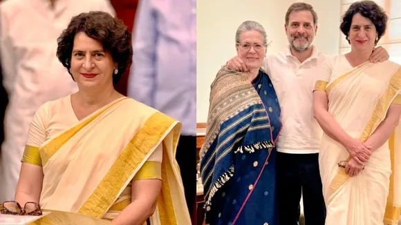 ಕಸುವಾ ಸೀರೆಯಲ್ಲಿ ಪ್ರಿಯಾಂಕಾ ಗಾಂಧಿ ಪಾರ್ಲಿಮೆಂಟ್​ಗೆ ಪದಾರ್ಪಣೆ; ಈ ಸ್ಯಾರಿ ವಿಶೇಷತೆ ಏನು ಗೊತ್ತಾ?