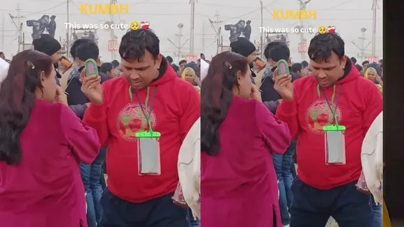 ಕನ್ನಡಿ ಹಿಡಿದುಕೊಂಡು ನಿಂತ ಗಂಡ.. ಮೇಕಪ್ ಮಾಡಿಕೊಂಡ ಹೆಂಡತಿ; ಮಹಾಕುಂಭಮೇಳದ ವಿಡಿಯೋ ವೈರಲ್​