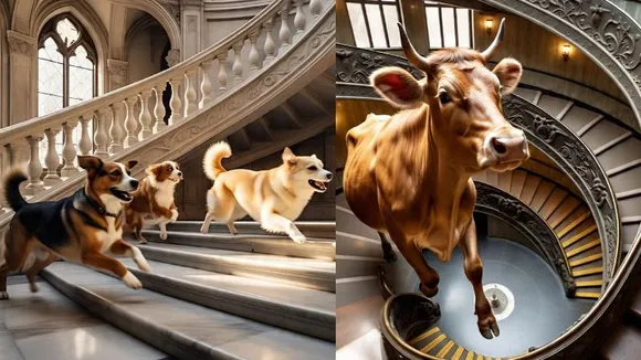 ಬೀದಿ ನಾಯಿಗಳಿಂದ ತಪ್ಪಿಸಿಕೊಳ್ಳಲು ಬಿಲ್ಡಿಂಗ್​ನ 3ನೇ ಅಂತಸ್ತಿಗೆ ಏರಿದ ಹಸು.. ಆಮೇಲೆ ಏನಾಯಿತು?