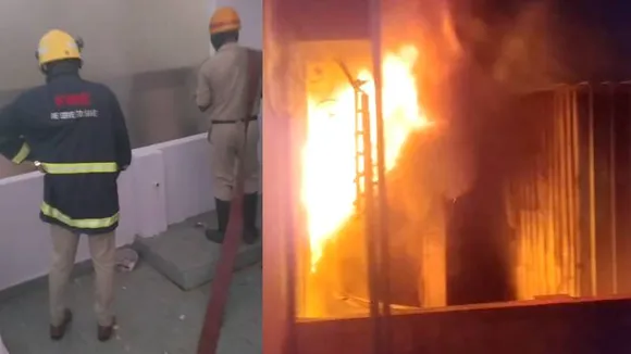 Bengaluru: Officials working towards dousing fire in warehouse on SP Road
