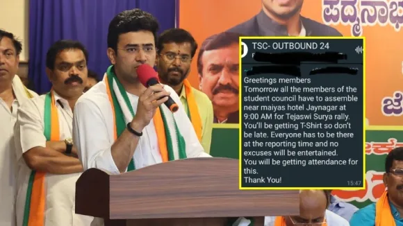 Bengaluru: WhatsApp screenshot puts Tejasvi Surya in spot of bother before Nomination Rally