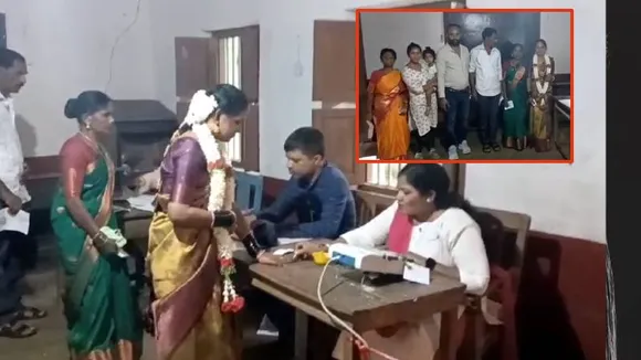 Lok Sabha Elections 2024: Woman heads to polling booth in wedding attire in Karnataka