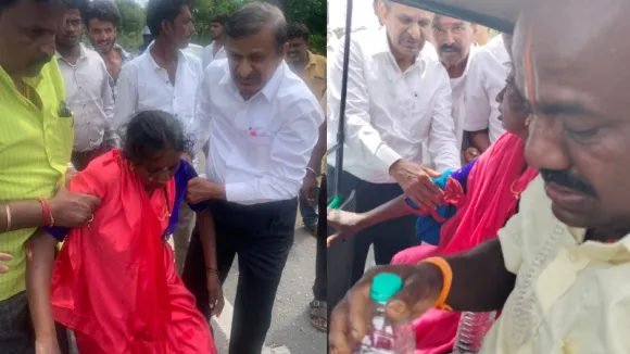 Bengaluru: Dr C.N Manjunath provides first-aid treatment to injured persons on busy road