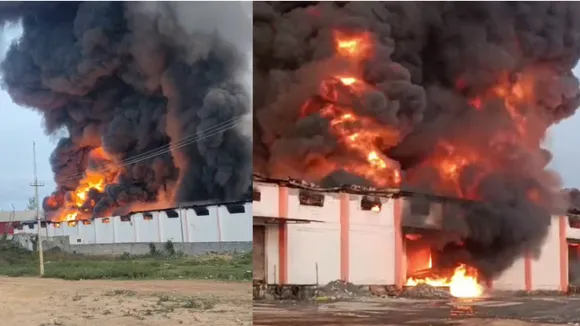 Massive fire breaks out at oil warehouse near Nelamangala