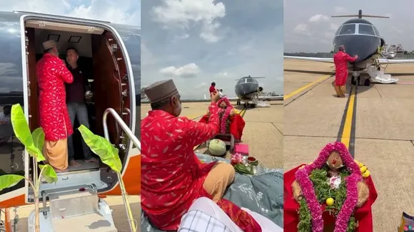 Jet, set, bless: Ambani's star priest performs puja for ₹200-crore private jet in Bengaluru