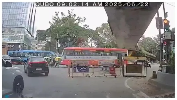 Narrow escape at Bengaluru signal: Biker saved just inches from tragedy