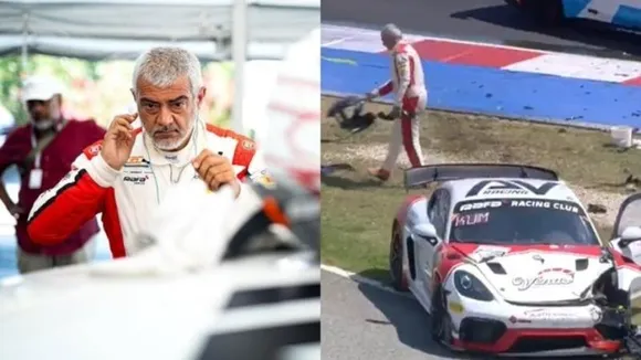 Ajith Kumar crashes car during GT4 race, helps clear debris himself