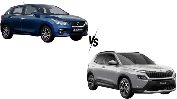 A side-by-side comparison of the Maruti Baleno premium hatchback and the Skoda Kylaq compact SUV