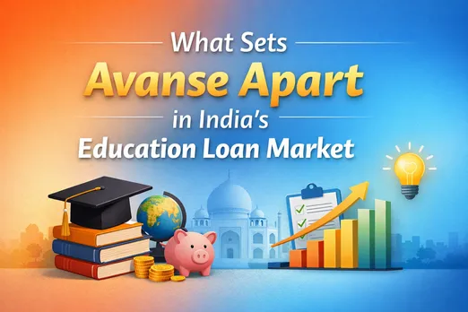 Student with laptop reviewing personalised Avanse education loan terms for overseas master's program with tuition/living cost breakdown