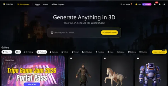 Tripo Studio का AI-संचालित 3D मॉडल जेनरेटर जो टेक्स्ट और इमेज से उच्च गुणवत्ता वाले 3D मॉडल तैयार करता है।