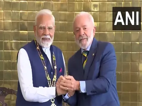 PM Modi receiving Brazil’s highest civilian honour from President Silva (Photo/ ANI)