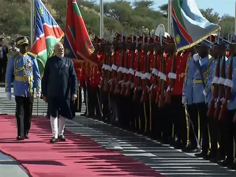 PM Modi receiving ceremonial welcome in Namibia (Photo: ANI/ DD )